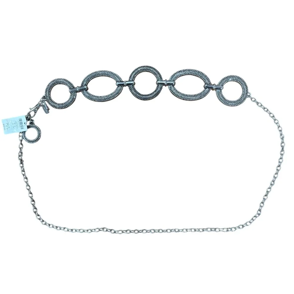 Chico's Tahiti Link Silver Textured Chain Belt‎ Size M/L NWT
